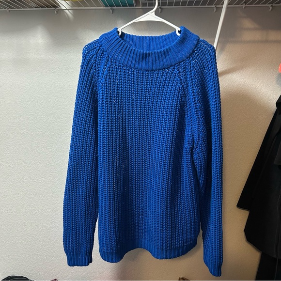 One Step Up Cobalt Blue Cowl Neck Chunky Acrylic Sweater LARGE - Picture 2 of 4